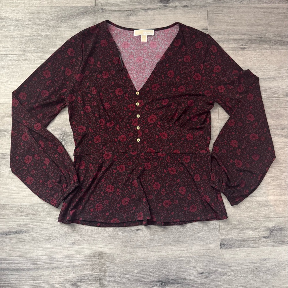 Michael Kors Burgundy Floral Buttoned Blouse
